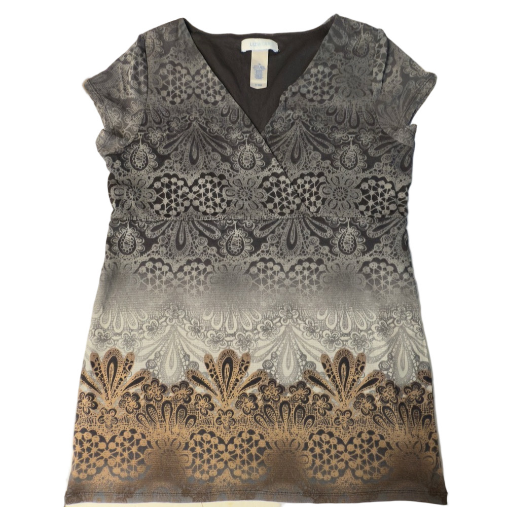 LIZ WEAR ombré tee boho Y2K print v-neck Women’s size medium | ab7-7